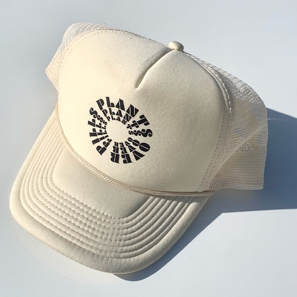 Plants Over Pills Cream Mesh Trucker Cap By Nissin Used